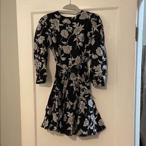 Olivaceous Black and White Floral Mini Dress